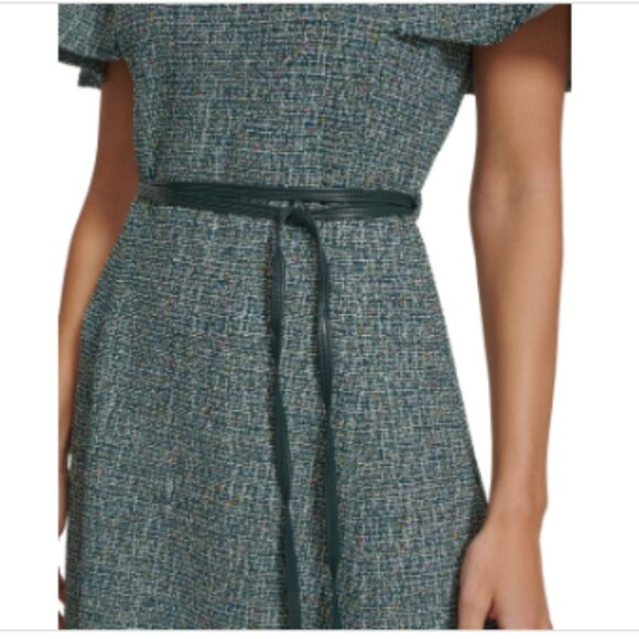 Calvin Klein Women's Tweed Belted a-Line Dress - Malachite - Picture 3 of 4